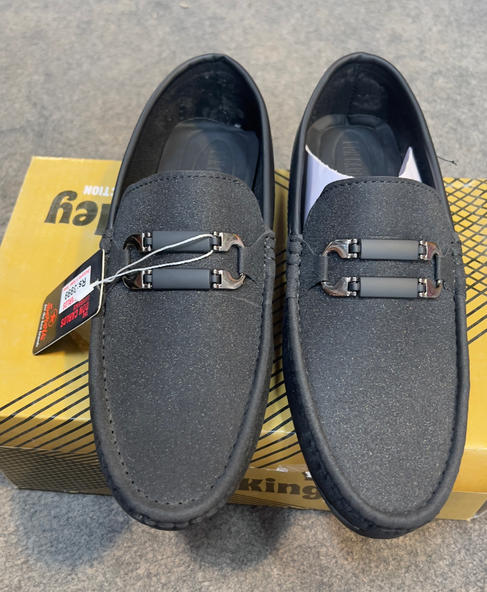 Happy Walk Men Dark Grey Loafer Shoes With Metal Detail formal And Casual Wear