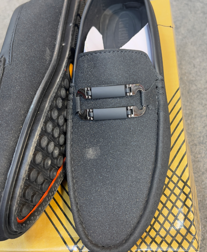 Happy Walk Men Dark Grey Loafer Shoes With Metal Detail formal And Casual Wear