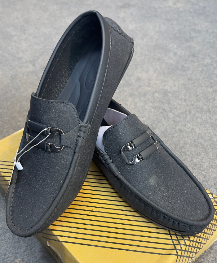 Happy Walk Men Dark Grey Loafer Shoes With Metal Detail formal And Casual Wear