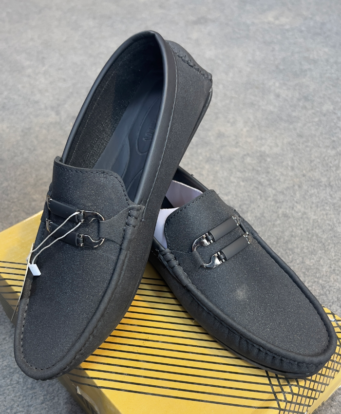 Happy Walk Men Dark Grey Loafer Shoes With Metal Detail formal And Casual Wear