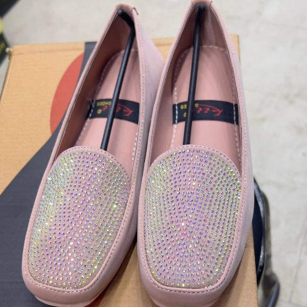 Happy Walk Women Casual Pink Flat Shoes With Stone Design