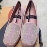 Happy Walk Women Casual Pink Flat Shoes With Stone Design