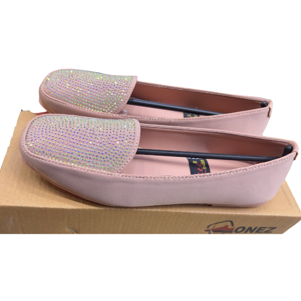 Happy Walk Women Casual Pink Flat Shoes With Stone Design