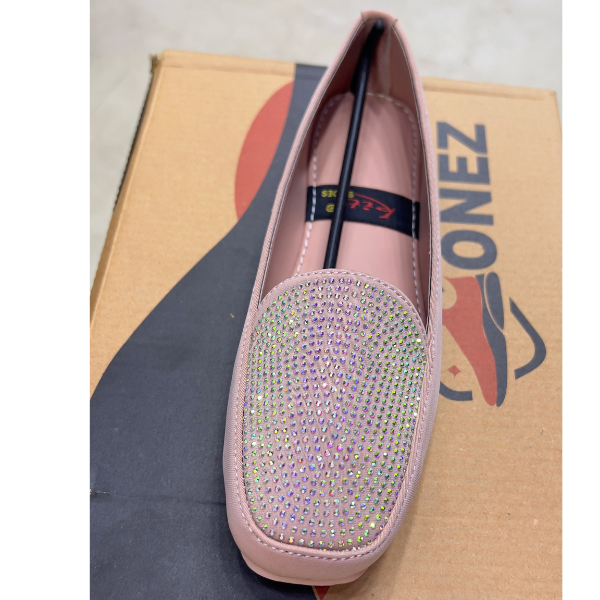 Happy Walk Women Casual Pink Flat Shoes With Stone Design