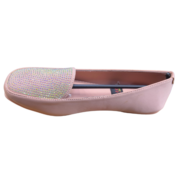 Happy Walk Women Casual Pink Flat Shoes With Stone Design