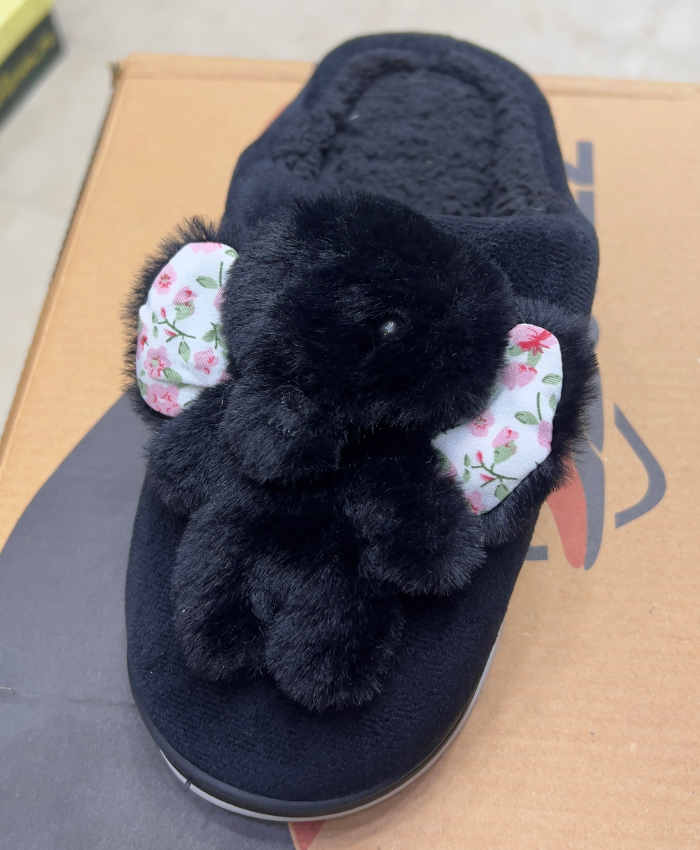 Happy Walk Women Black Fur Slippers Casual Wear