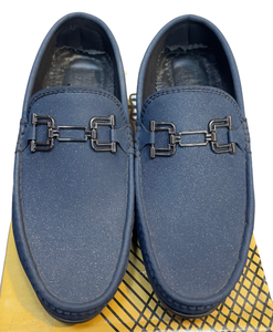 Happy Walk Men Blue Loafer Shoes With Metal Buckle Causal Wear