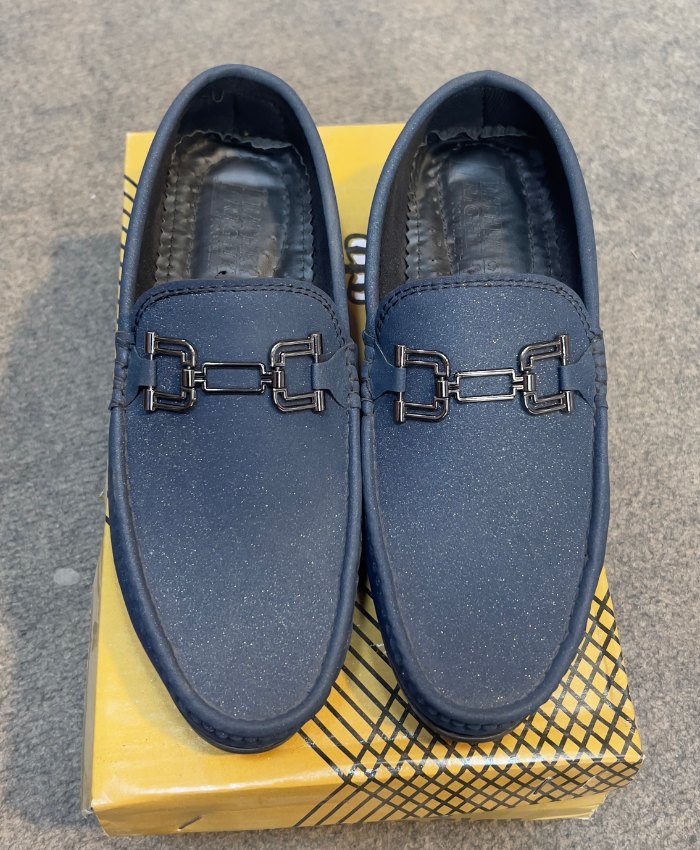 Happy Walk Men Blue Loafer Shoes With Metal Buckle Causal Wear