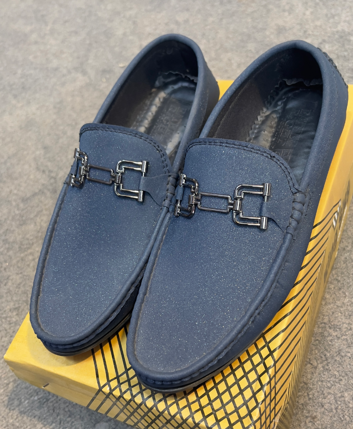 Happy Walk Men Blue Loafer Shoes With Metal Buckle Causal Wear
