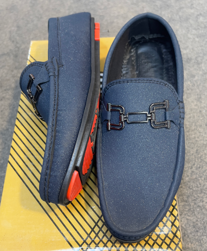 Happy Walk Men Blue Loafer Shoes With Metal Buckle Causal Wear