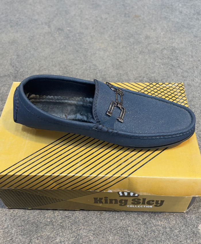 Happy Walk Men Blue Loafer Shoes With Metal Buckle Causal Wear