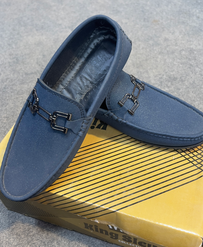 Happy Walk Men Blue Loafer Shoes With Metal Buckle Causal Wear