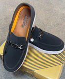 Happy Walk Men Dark Grey Loafer Shoes With Metal Buckle For Daily Wear