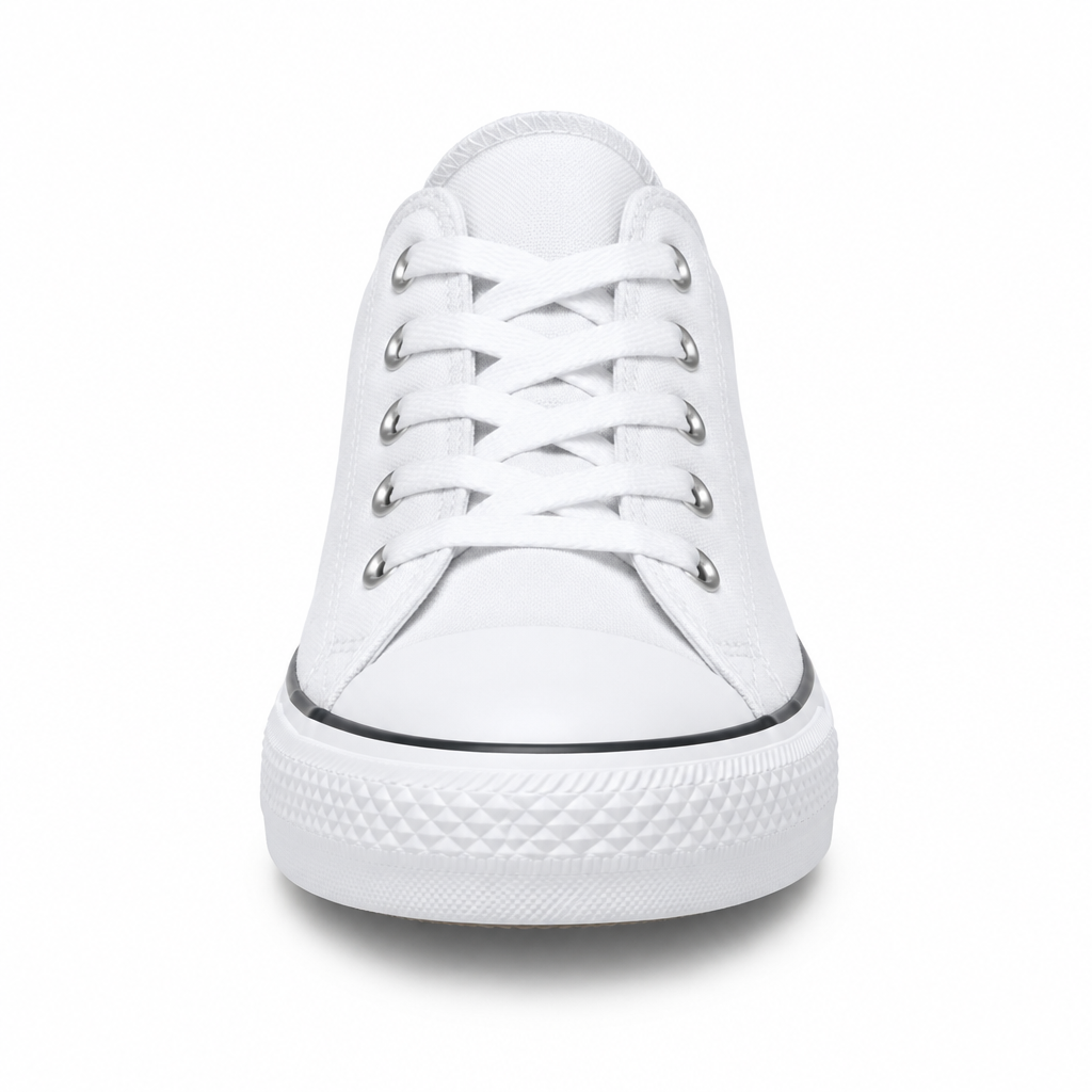 Classic white canvas casual sneaker front view by HappyWalk