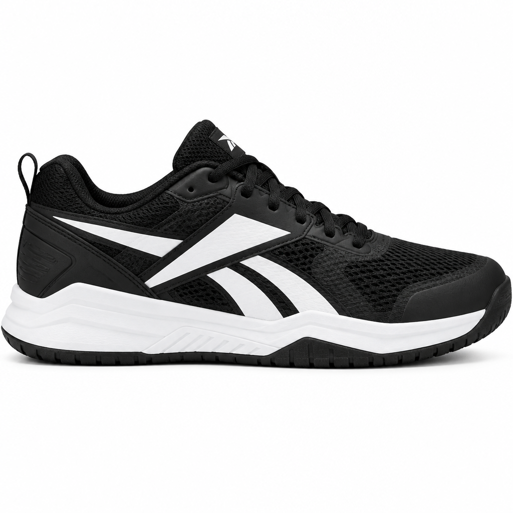 Black and white IronGrip Cross-Training Shoe side view by HappyWalk