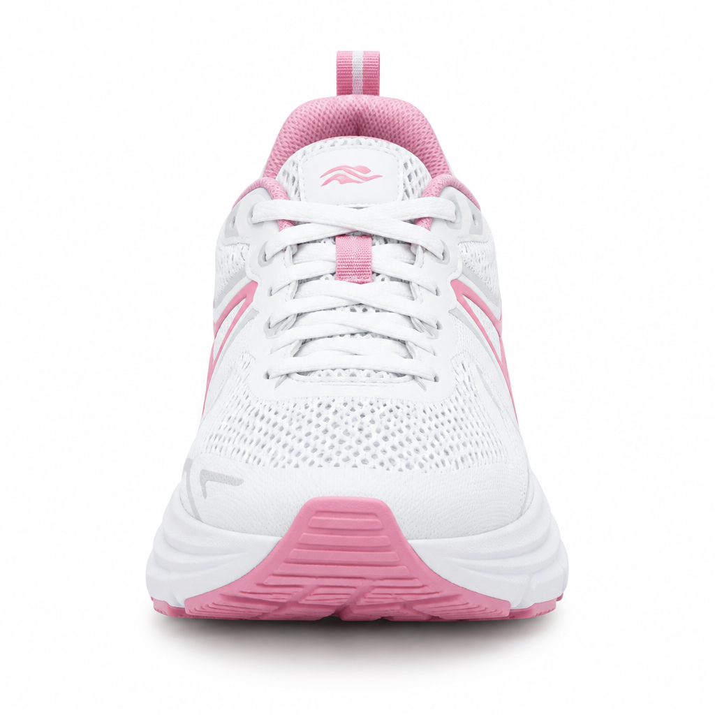 White and pink CloudStep Daily Runner front view by HappyWalk