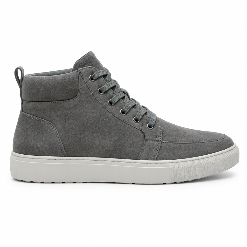 Grey suede casual sneaker boot side view by HappyWalk