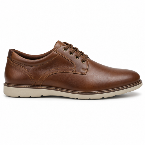 Premium brown casual leather Oxford shoe side view by HappyWalk