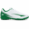 White and green TurfKing Indoor Soccer Shoe side view by HappyWalk