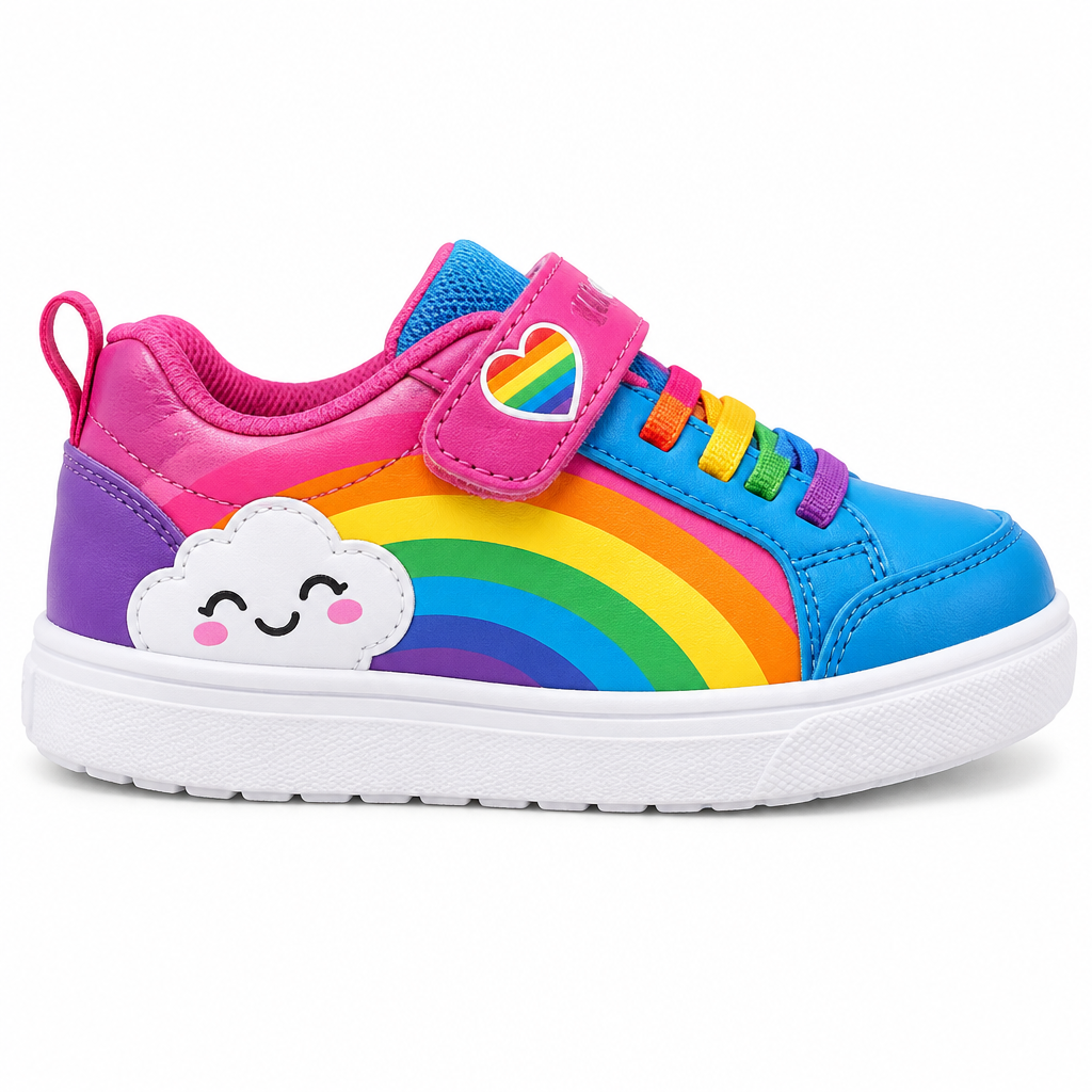 Colorful rainbow velcro kids sneaker side view by HappyWalk