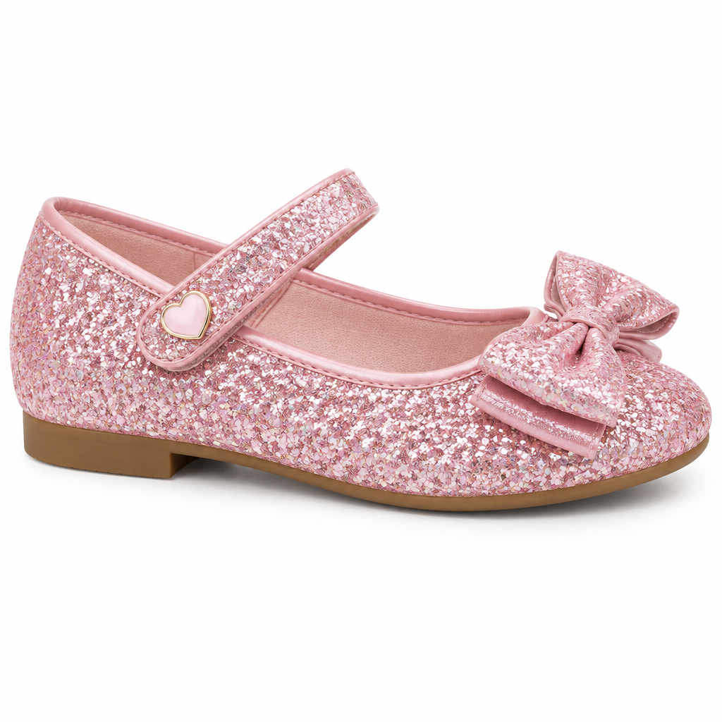 Pink glitter GlitterStep Girls Dress Shoe side view by HappyWalk