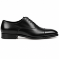 Premium black leather Executive Cap-Toe Oxford side view by HappyWalk