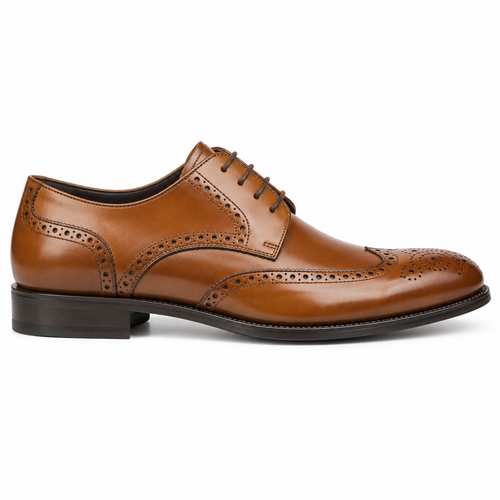 Tan brown Classic Brogue Derby Shoe side view by HappyWalk