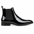 Black patent leather Chelsea Dress Boot side view by HappyWalk