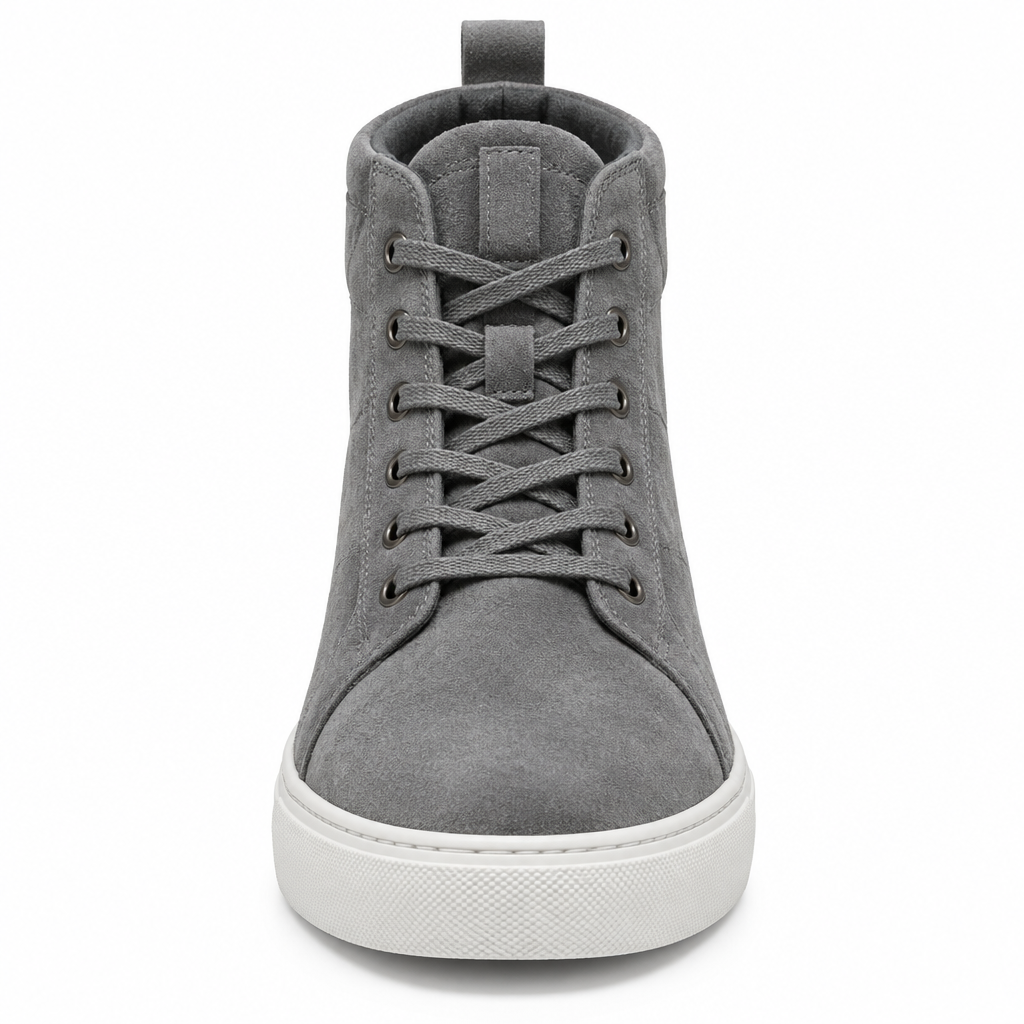 Grey suede casual sneaker boot front view by HappyWalk
